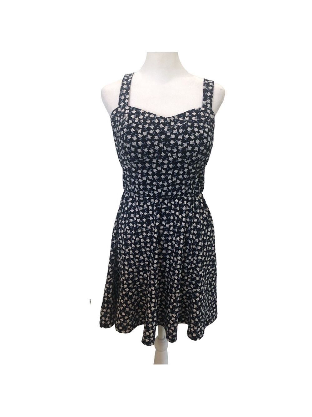 A.U.W. Size L mini sundress floral flirty pinup girl coquette navy blue summer